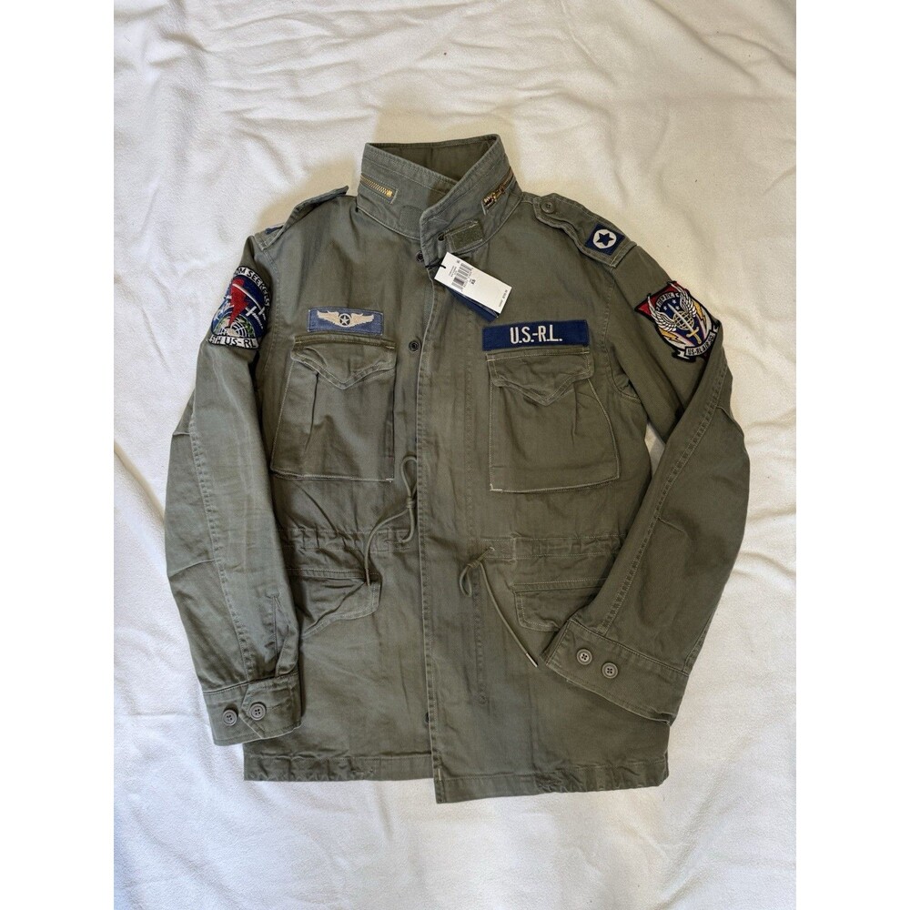 Polo Ralph Lauren Men’s Field Jacket XS Green Military Patches Zip Button
